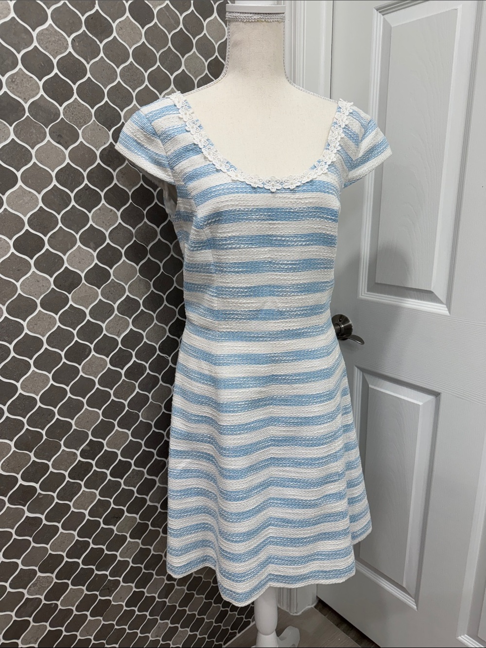 Lilly Pulitzer Light Blue & White Striped Lace-Trim Mini Dress